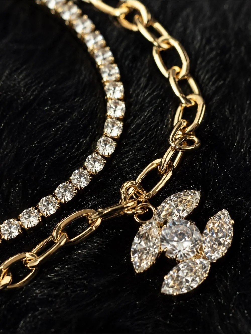 Gold and Crystal Double C Bracelet Set
